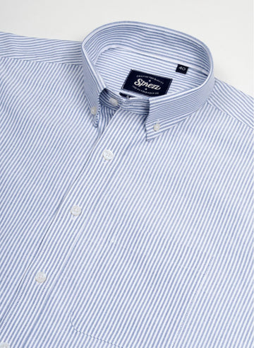 Blue Oxford Stripe Button Down Slim Fit Shirt