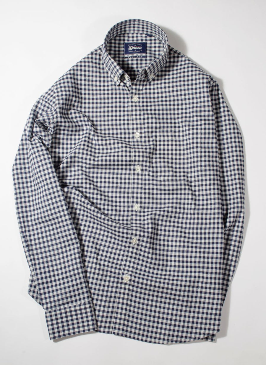 Donegal Navy Blue Gingham Check Button Down Slim Fit Shirt
