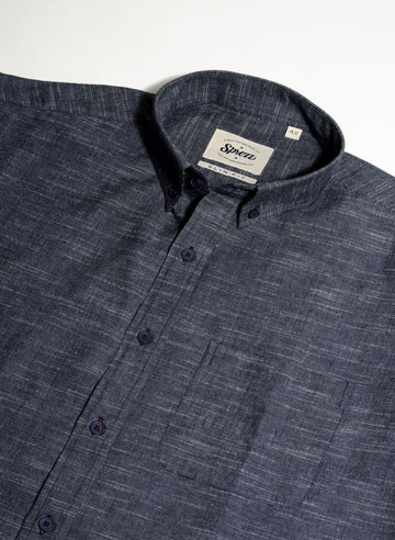 Slub Texture Indigo Button Down Slim Fit Shirt