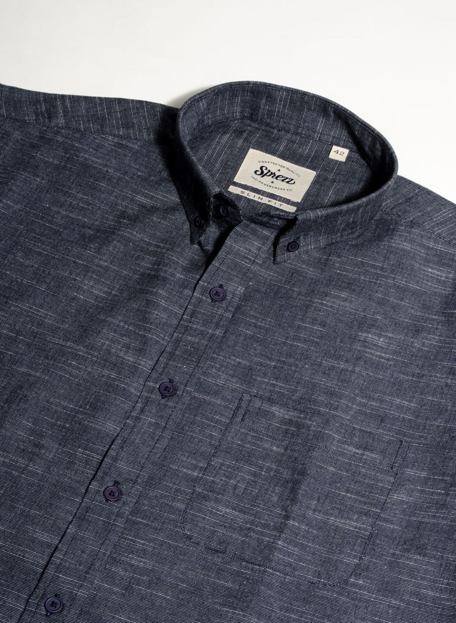Slub Texture Indigo Button Down Slim Fit Shirt