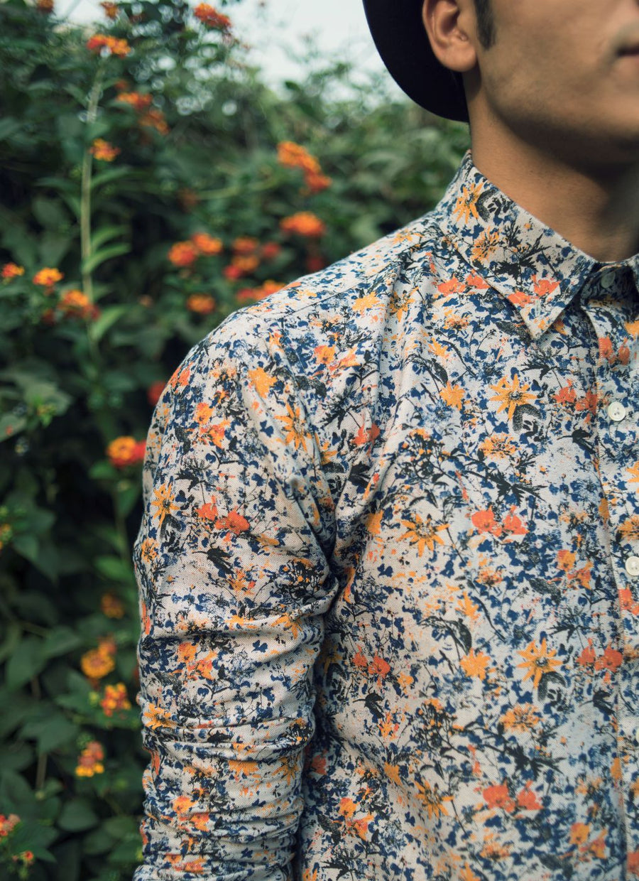 Furō Floral Print Button Down Slim Fit Shirt