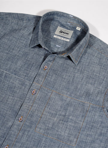 Chambray Denim with Contrast Dual Stitch Shirt