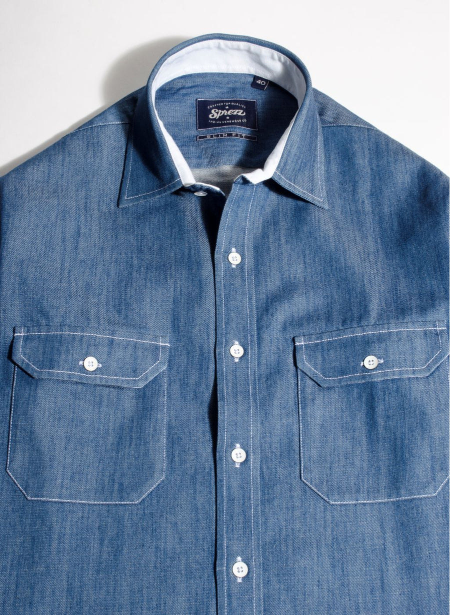 Work Wear Denim Slim Fit Shirt
