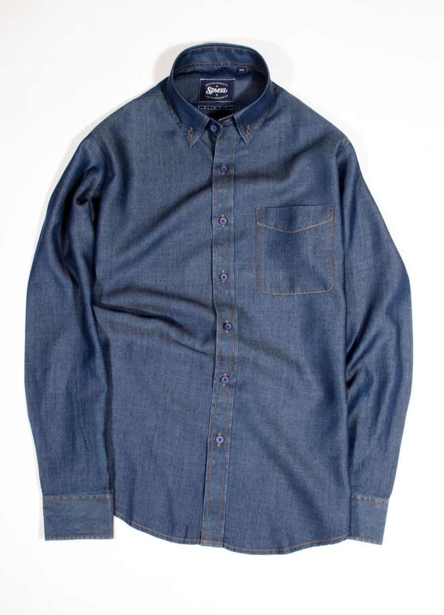 Light Weight Washed Denim Slim Fit Shirt