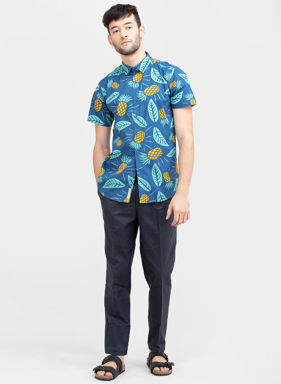 Pineapple Blue Print Slim Fit Shirt