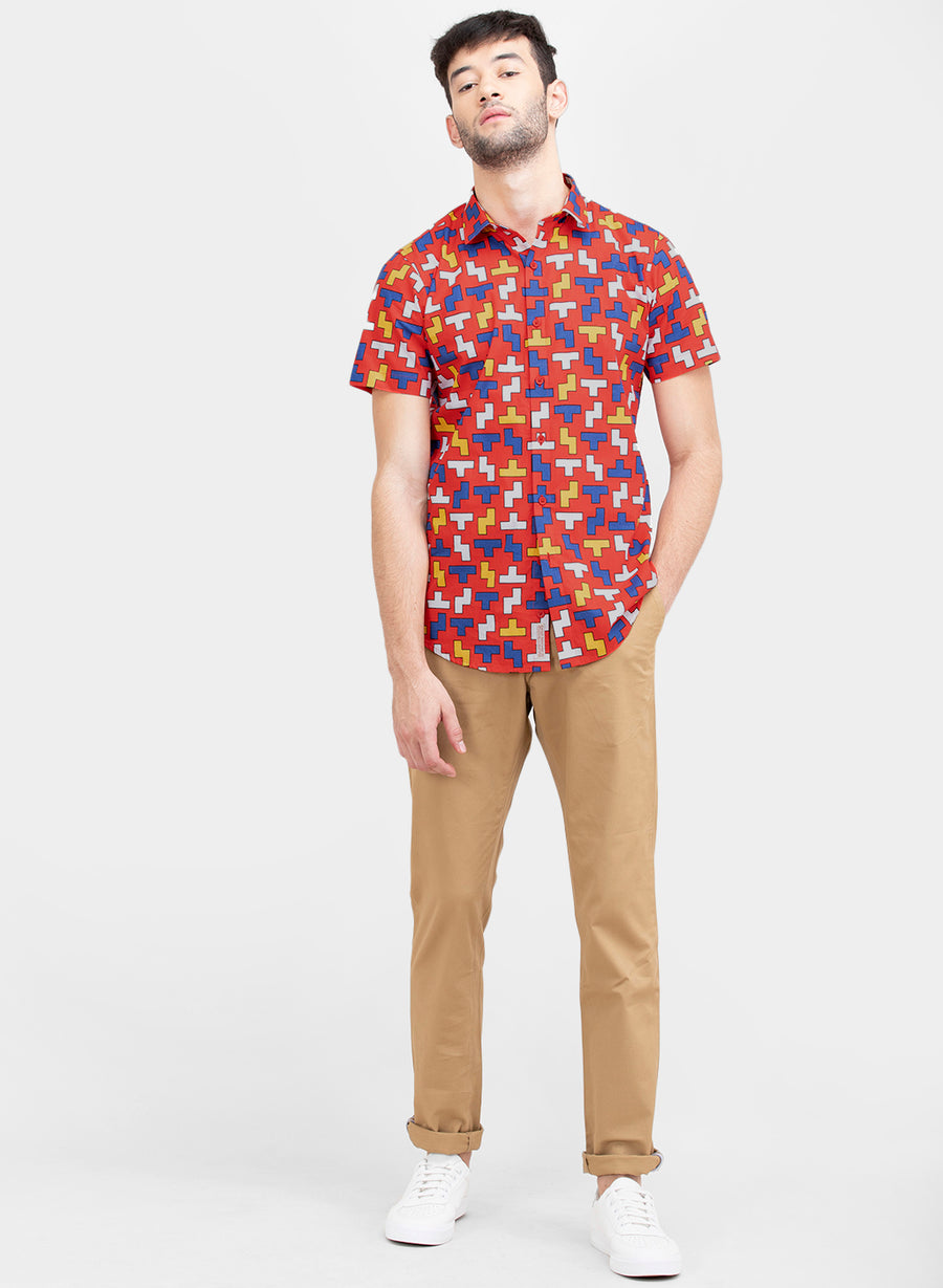 Tetris Print Slim Fit Shirt