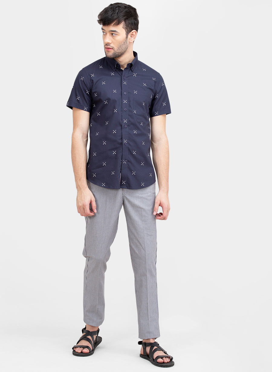 Nautical Print Half Sleeves Slim Fit Shirt