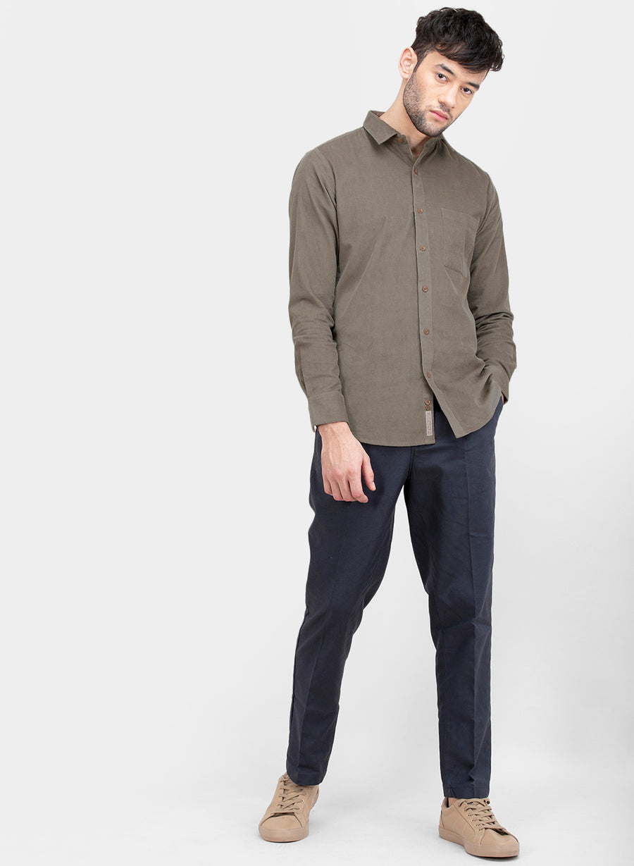 Grey Corduroy Button Down Slim Fit Shirt