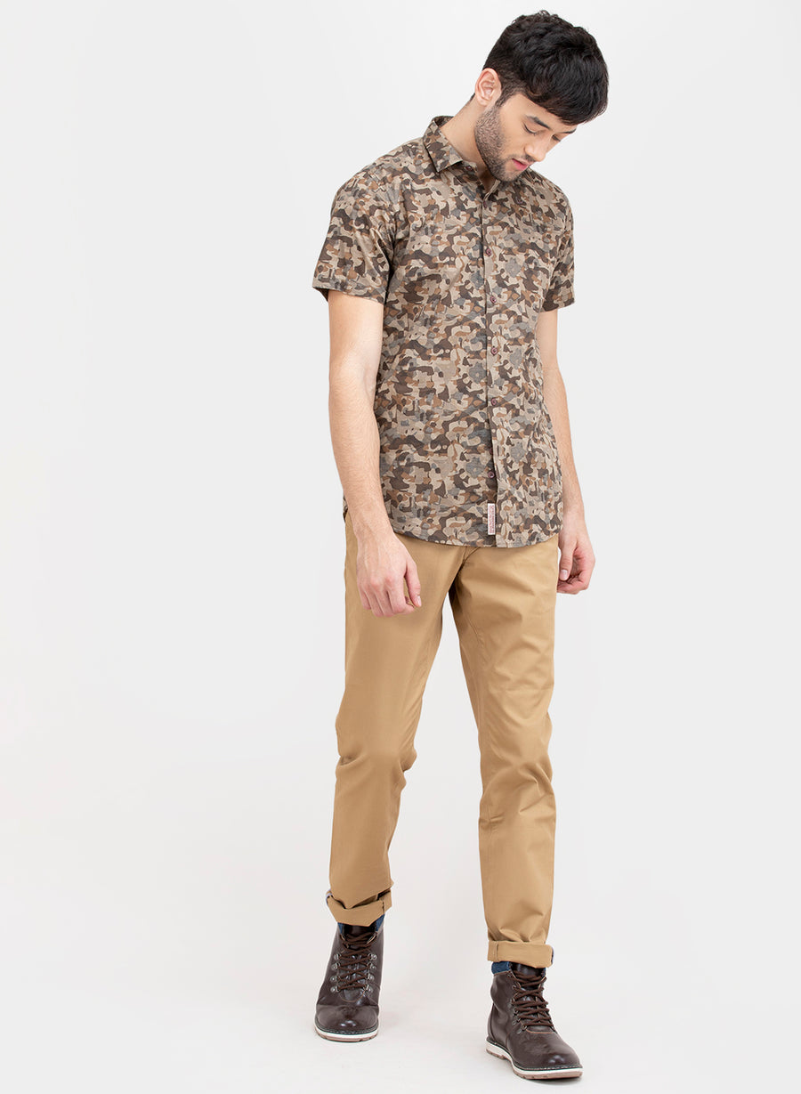 Pixel Camo Slim Fit Half Sleeves Shirt