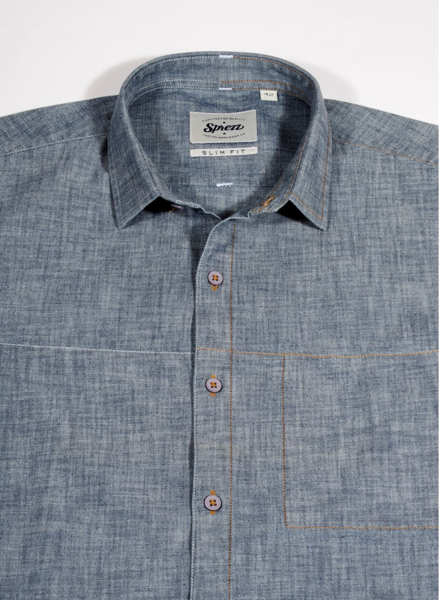 Chambray Denim with Contrast Dual Stitch Shirt