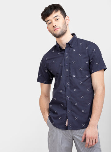 Nautical Print Half Sleeves Slim Fit Shirt