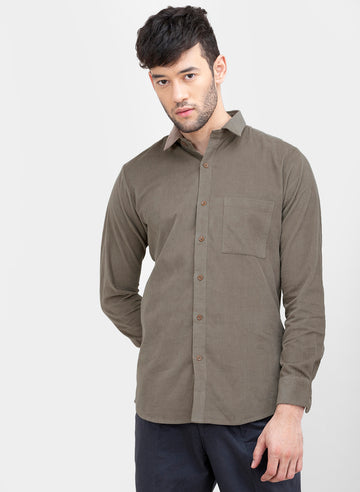 Grey Corduroy Button Down Slim Fit Shirt