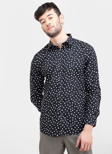 Dice Polka Print Slim Fit Full Sleeves Shirt