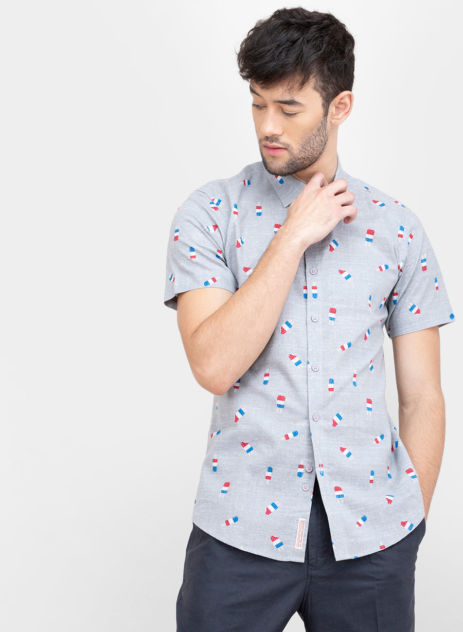 Popsicle Print Half Sleeves Slim Fit Shirt