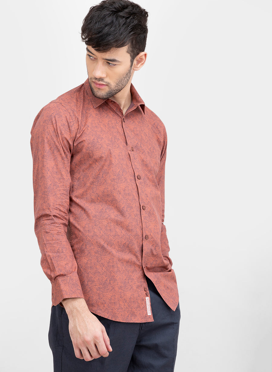 Rust Ripple Print Slim Fit Shirt