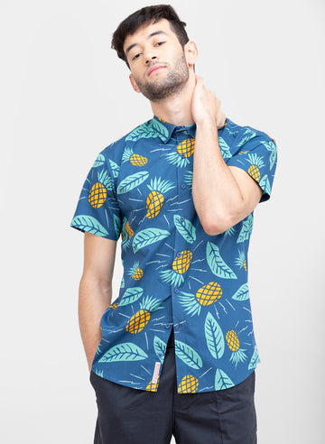 Pineapple Blue Print Slim Fit Shirt