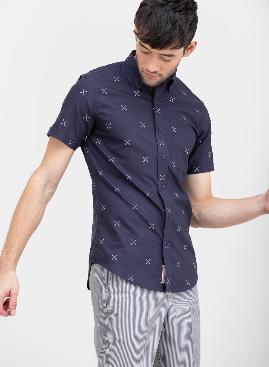 Nautical Print Half Sleeves Slim Fit Shirt