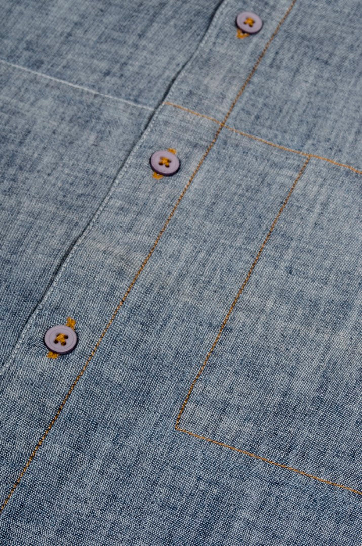 Chambray Denim with Contrast Dual Stitch Shirt