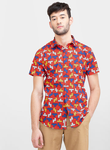 Tetris Print Slim Fit Shirt