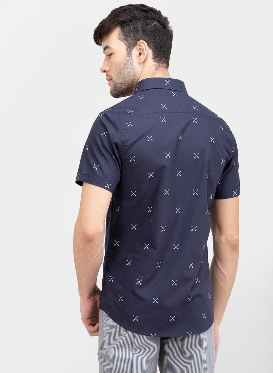 Nautical Print Half Sleeves Slim Fit Shirt