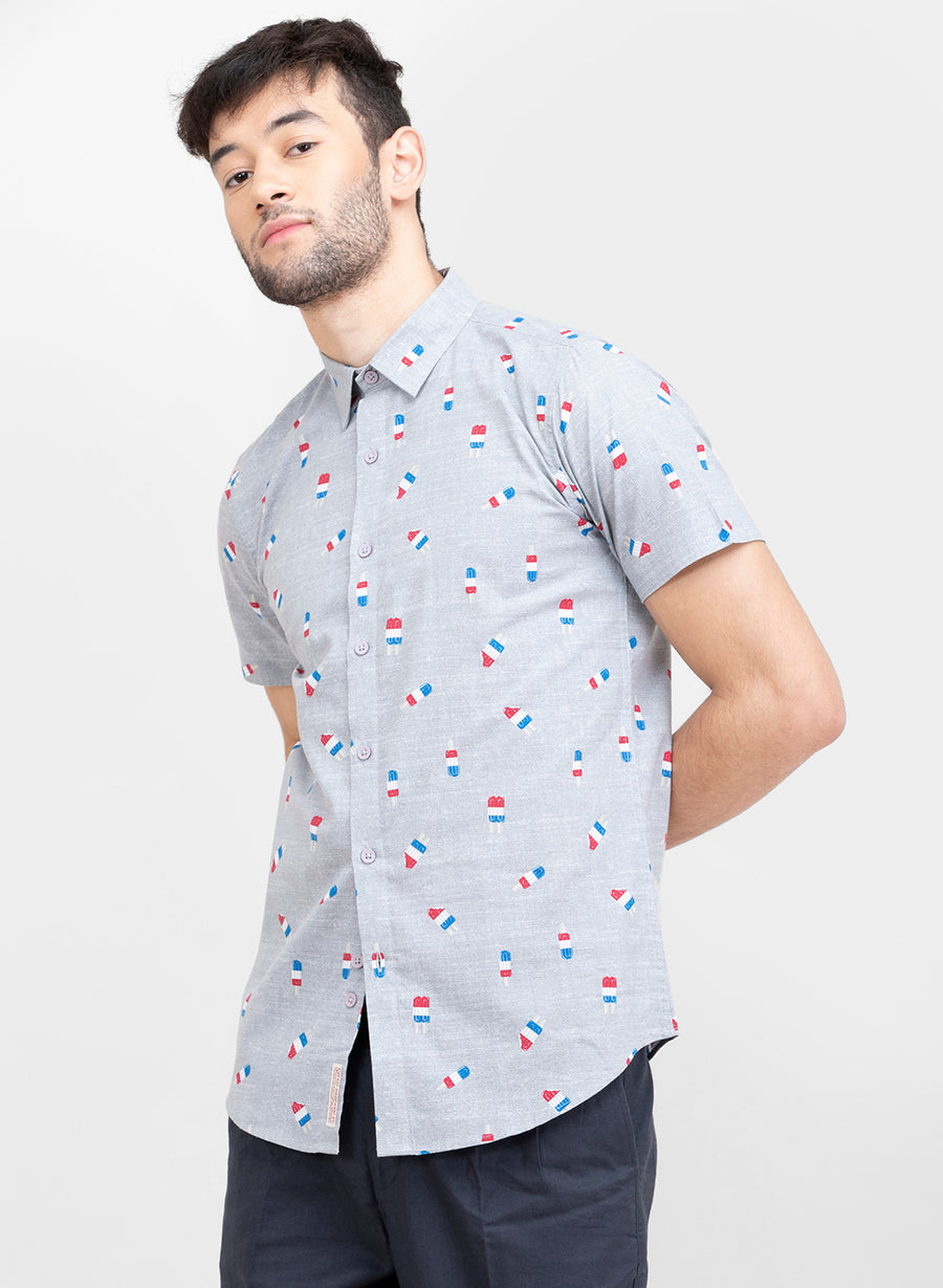Popsicle Print Half Sleeves Slim Fit Shirt