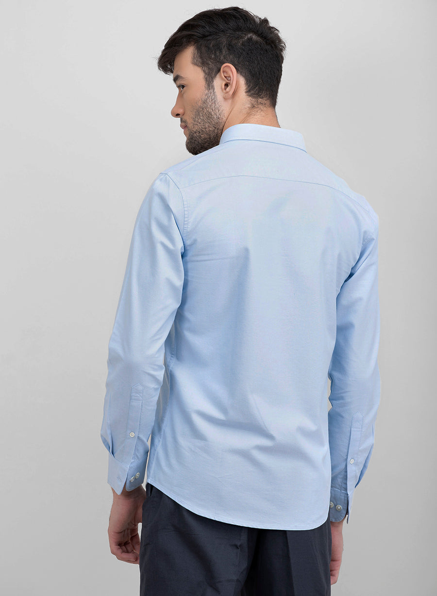 Color Block Sky Blue Oxford Full Sleeves Slim Fit Shirt