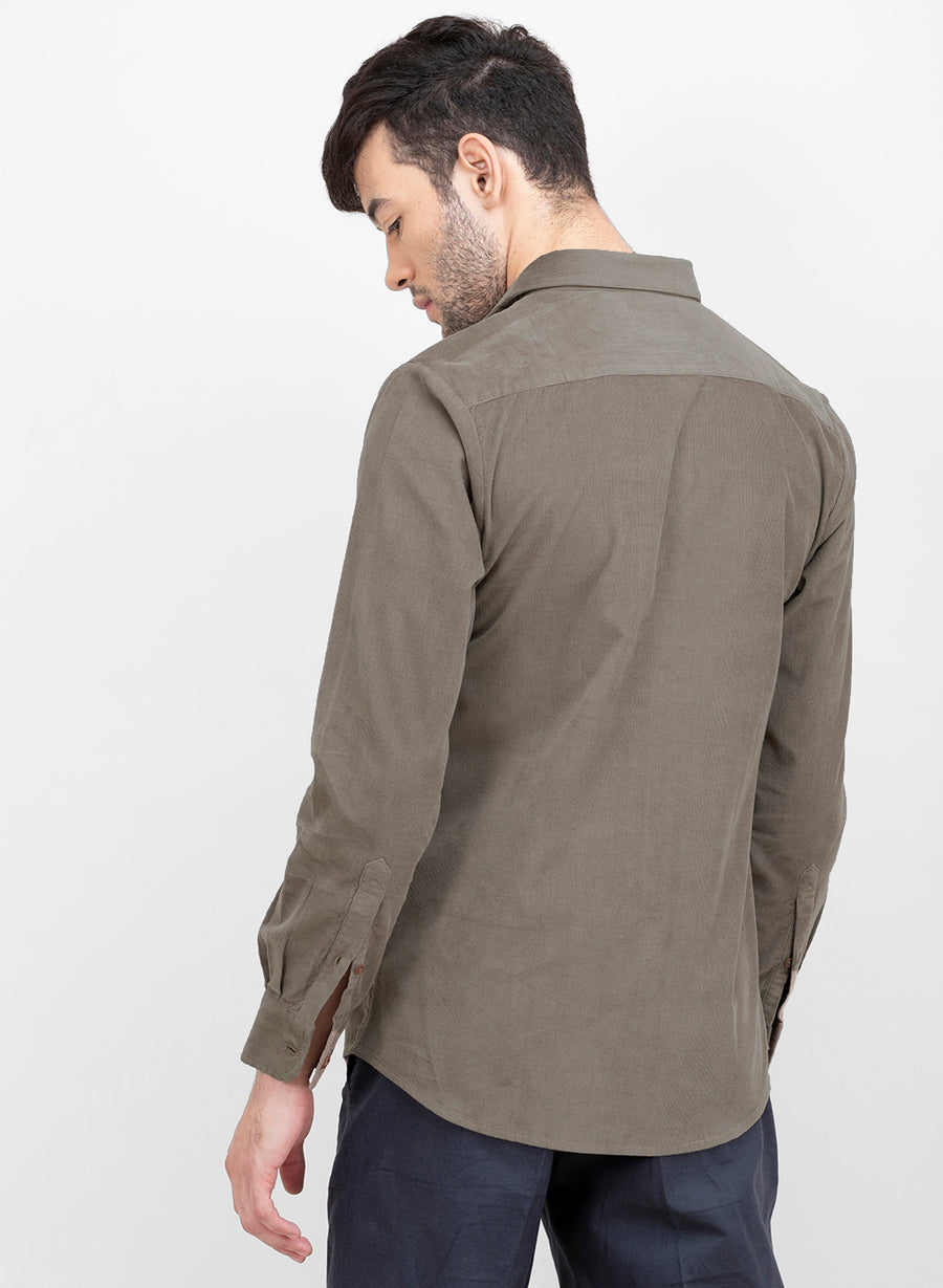 Grey Corduroy Button Down Slim Fit Shirt