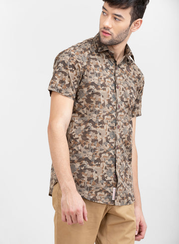 Pixel Camo Slim Fit Half Sleeves Shirt