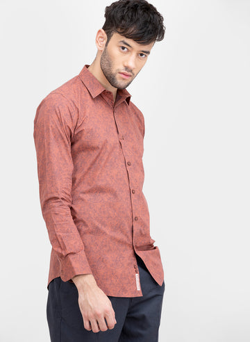 Rust Ripple Print Slim Fit Shirt