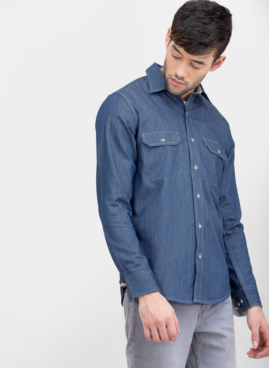 Work Wear Denim Slim Fit Shirt