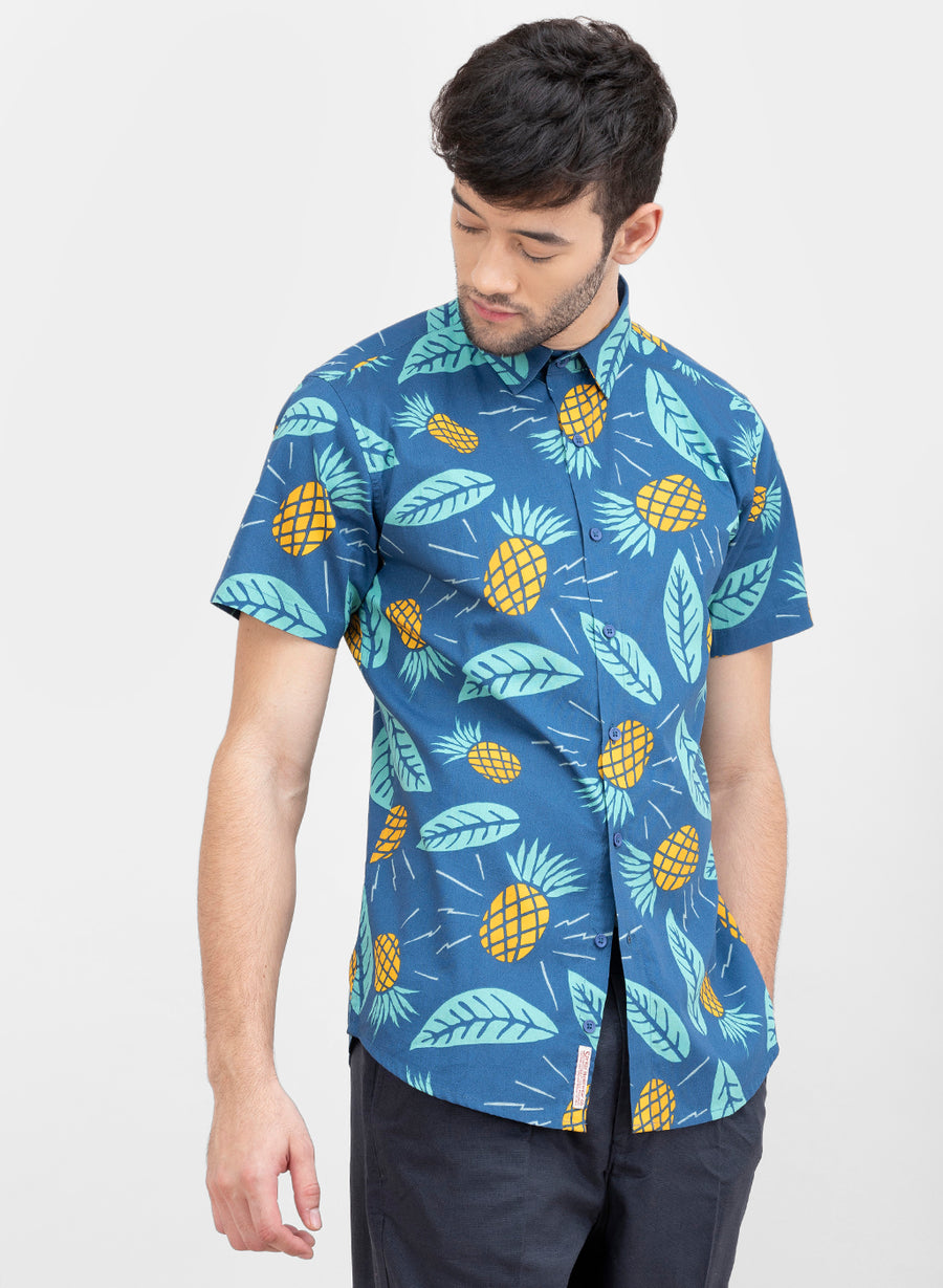 Pineapple Blue Print Slim Fit Shirt