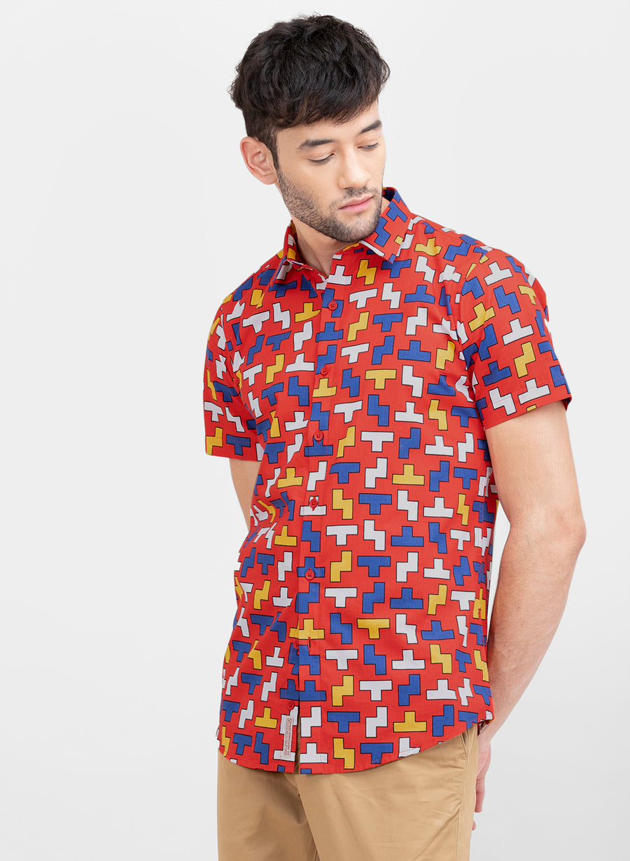 Tetris Print Slim Fit Shirt