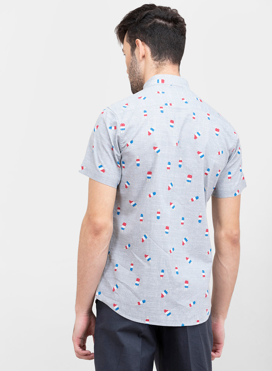 Popsicle Print Half Sleeves Slim Fit Shirt