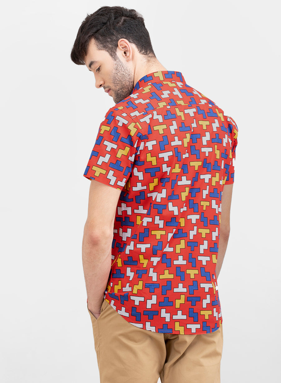 Tetris Print Slim Fit Shirt