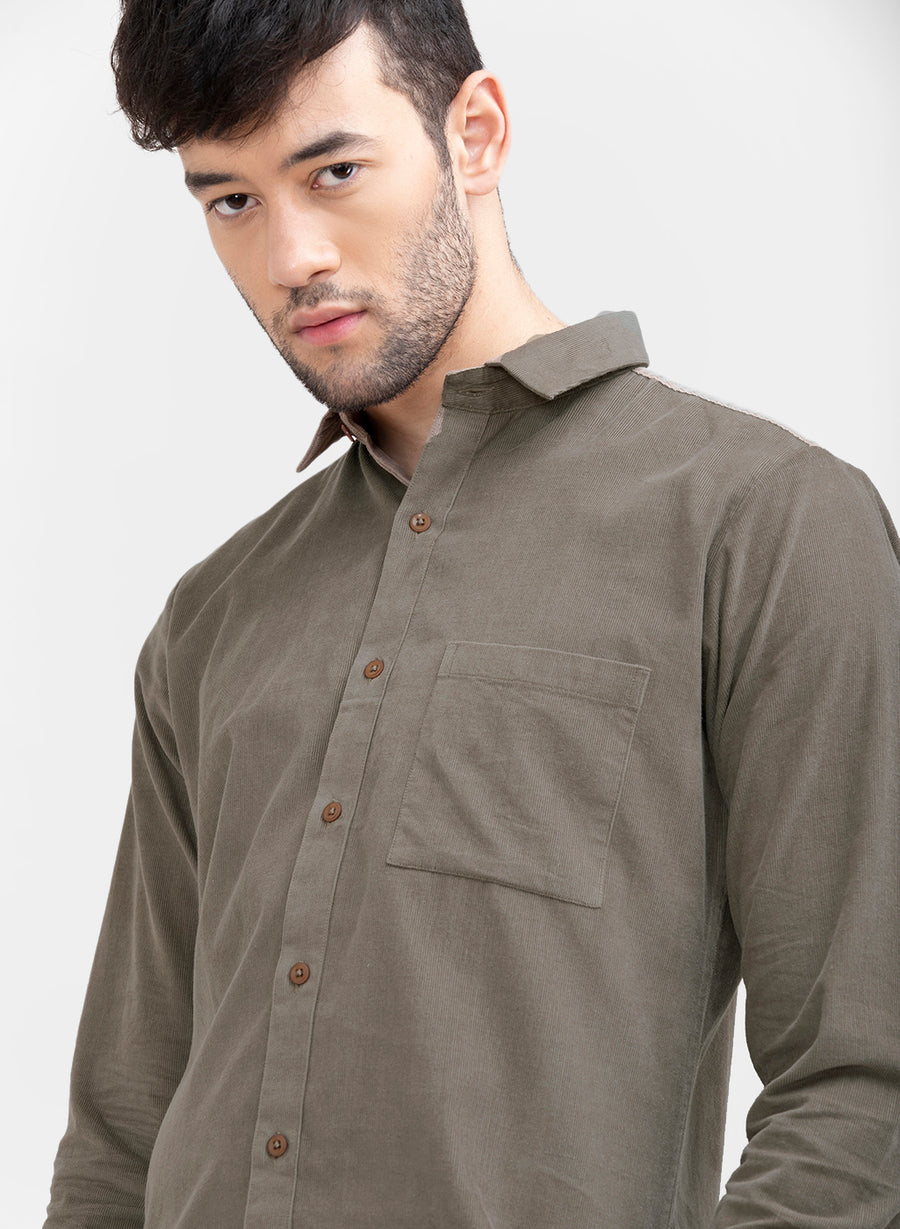 Grey Corduroy Button Down Slim Fit Shirt