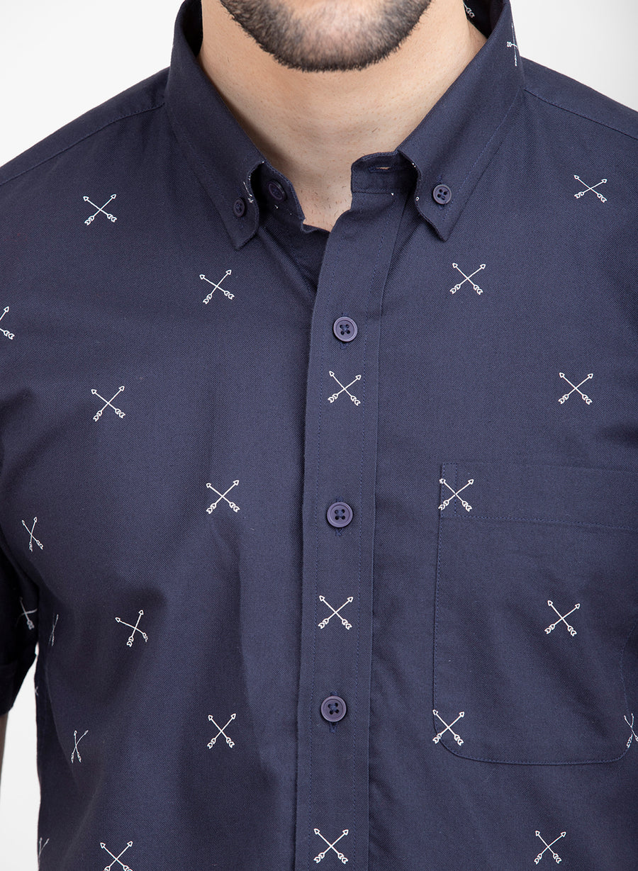 Nautical Print Half Sleeves Slim Fit Shirt