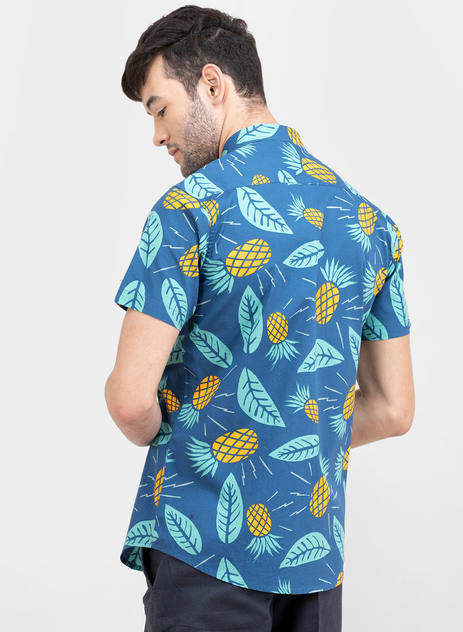 Pineapple Blue Print Slim Fit Shirt