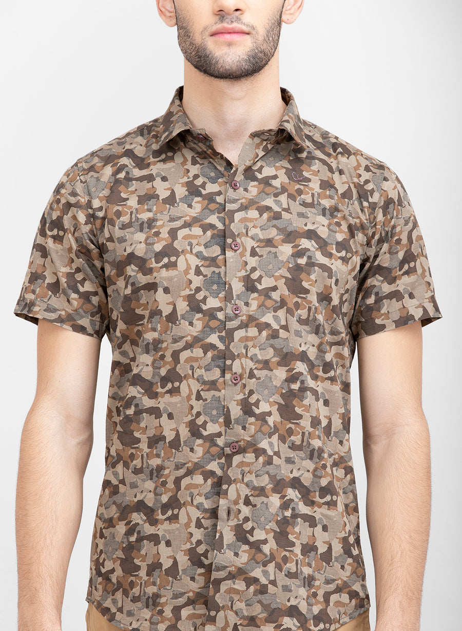 Pixel Camo Slim Fit Half Sleeves Shirt