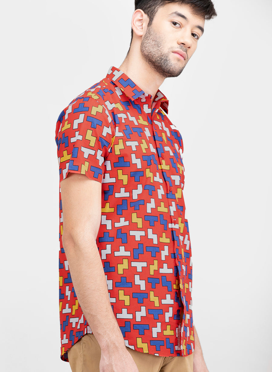 Tetris Print Slim Fit Shirt