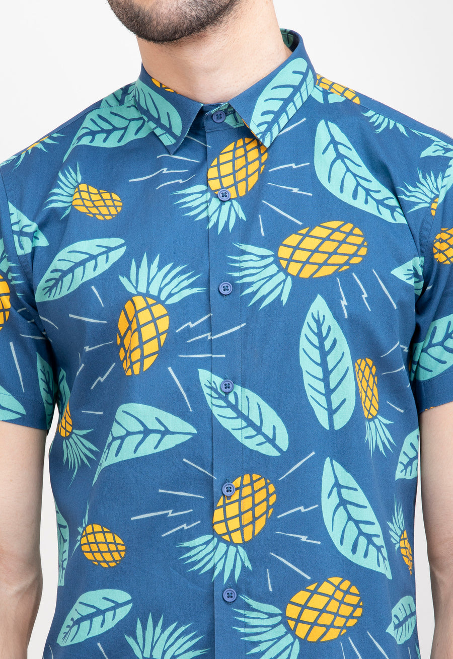 Pineapple Blue Print Slim Fit Shirt