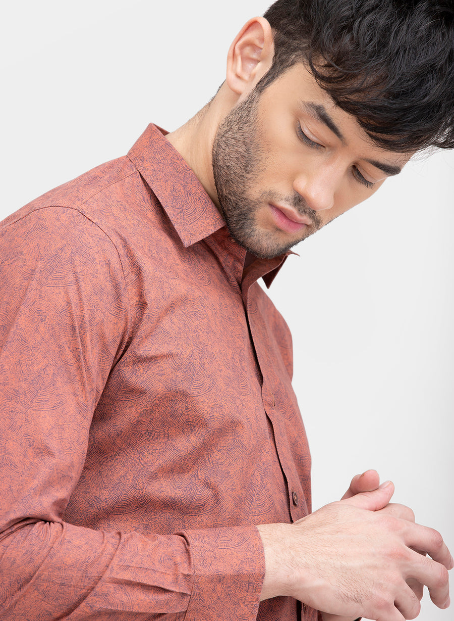 Rust Ripple Print Slim Fit Shirt