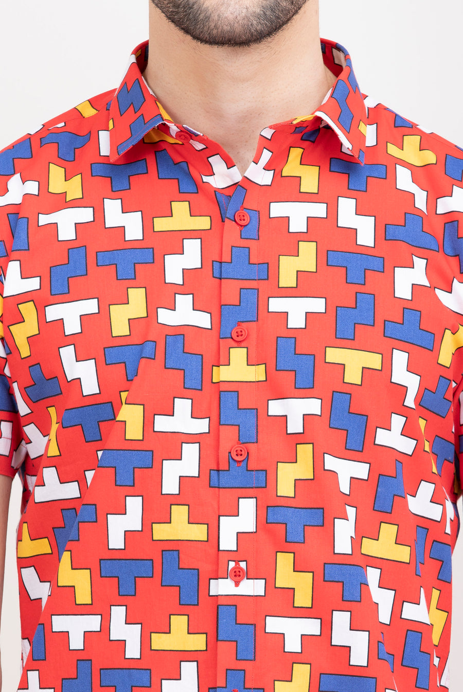 Tetris Print Slim Fit Shirt