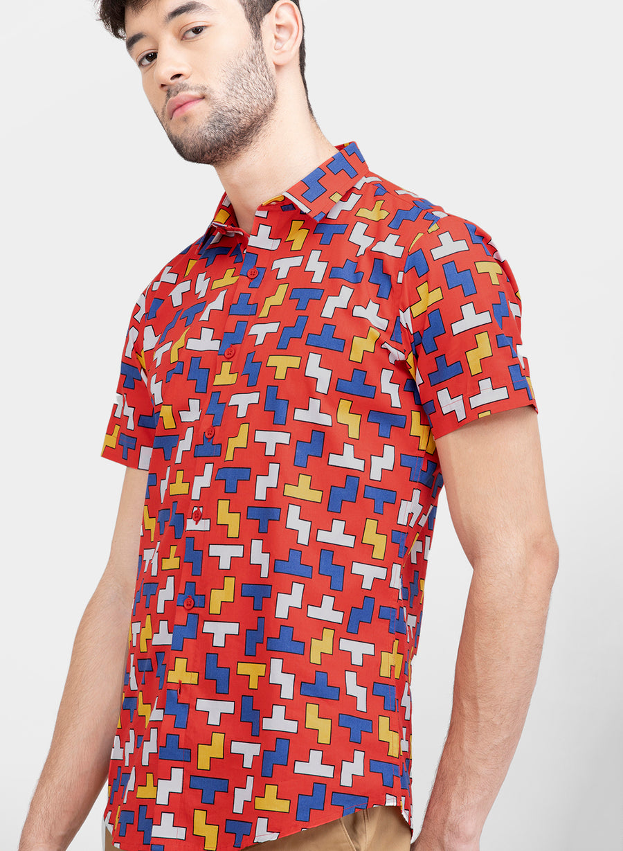 Tetris Print Slim Fit Shirt