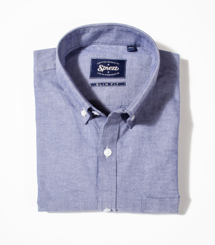 Blue Oxford Button Down Slim Fit Shirt