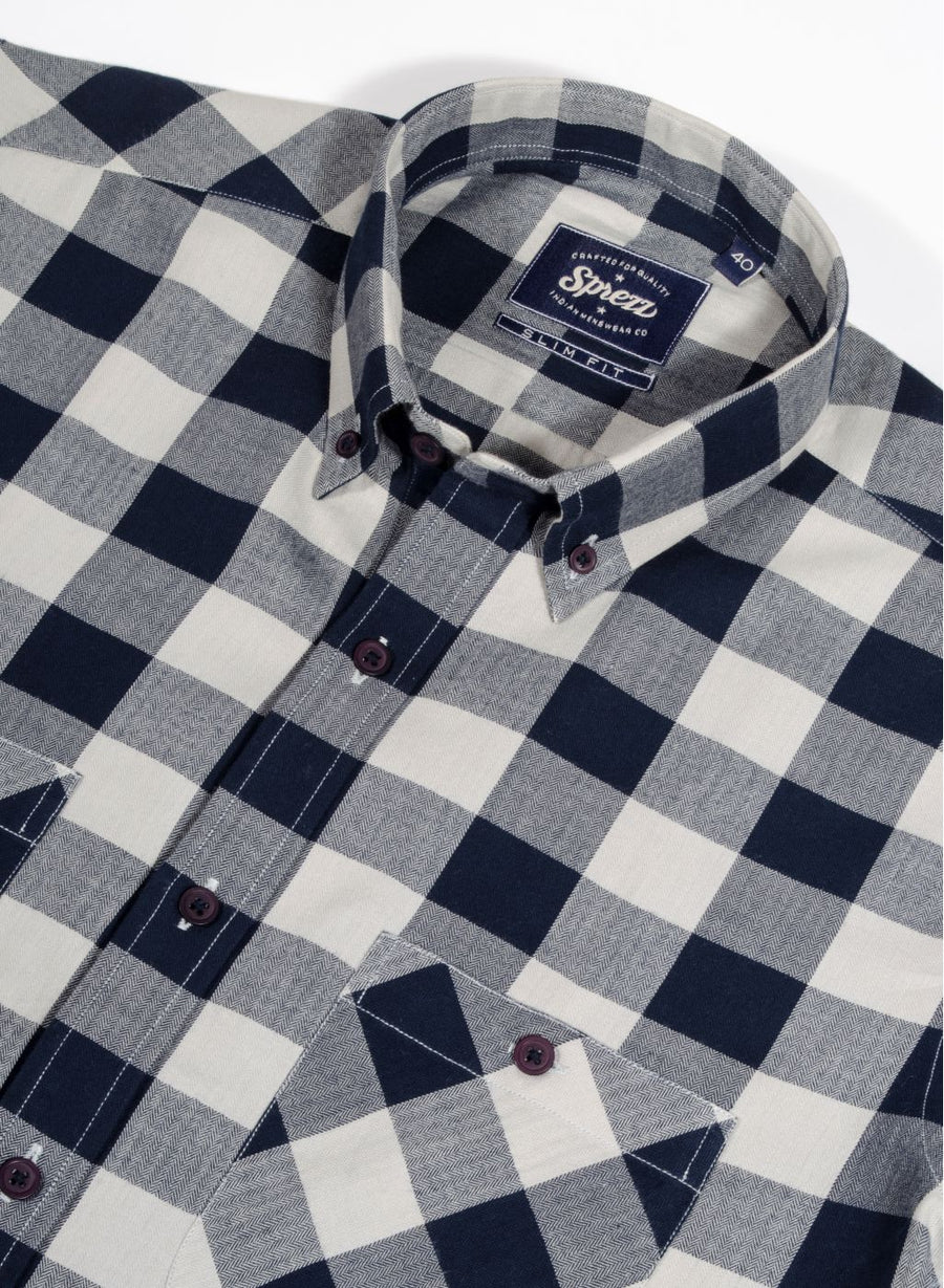 Light Flannel Twill Check Button Down Shirt