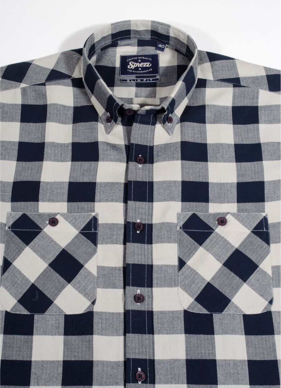 Light Flannel Twill Check Button Down Shirt