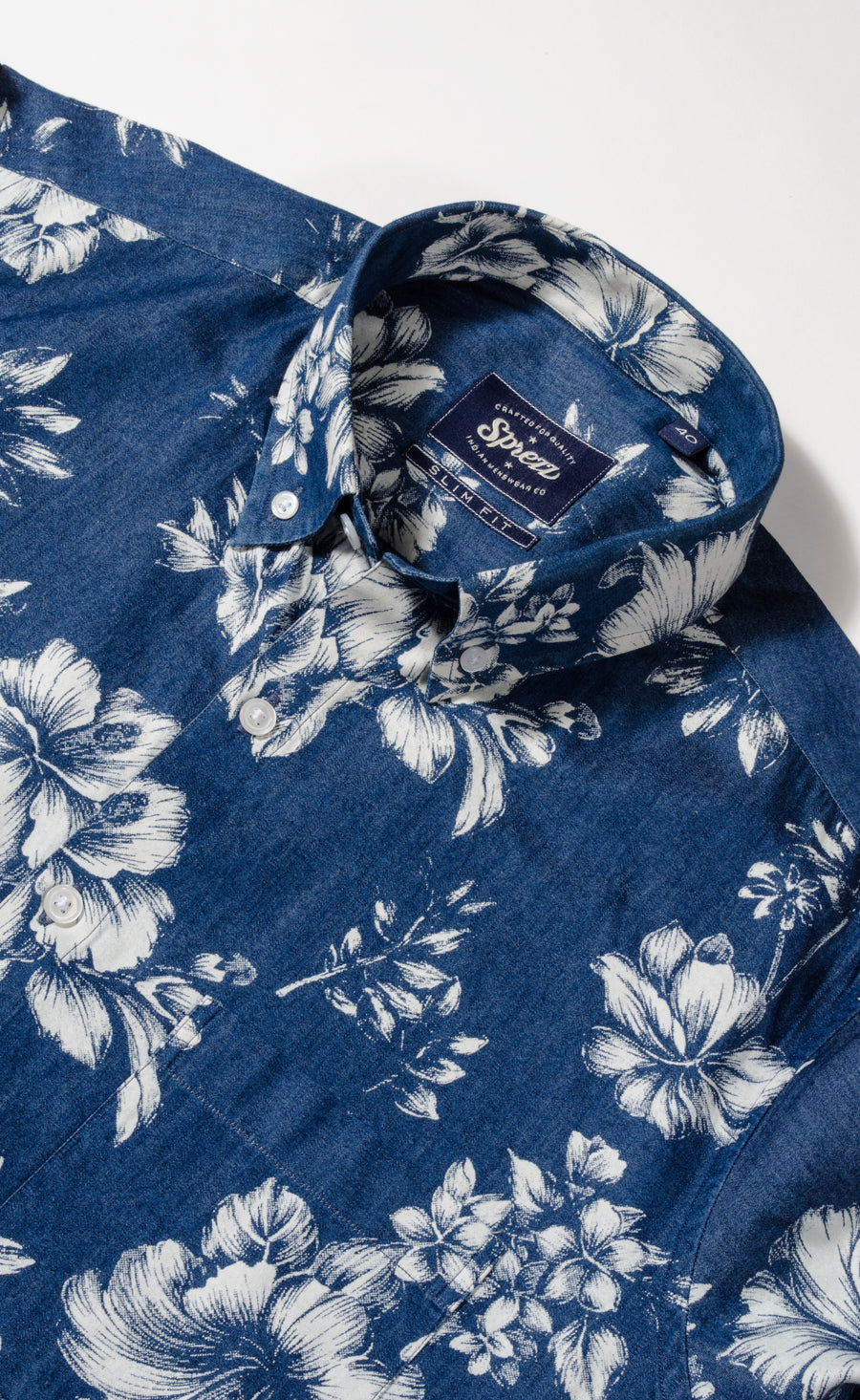 Denim Floral Print Button Down Shirt