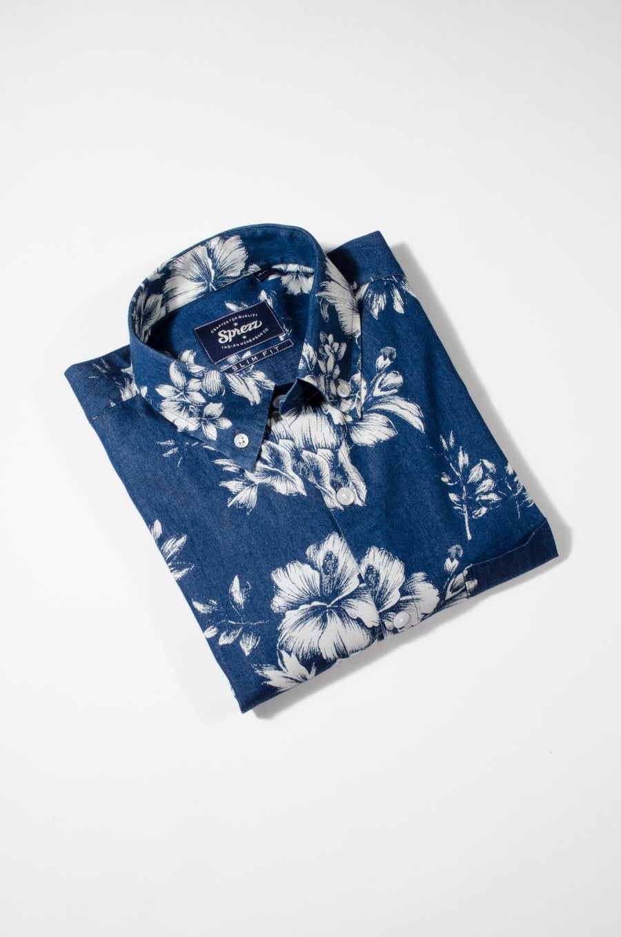 Denim Floral Print Button Down Shirt