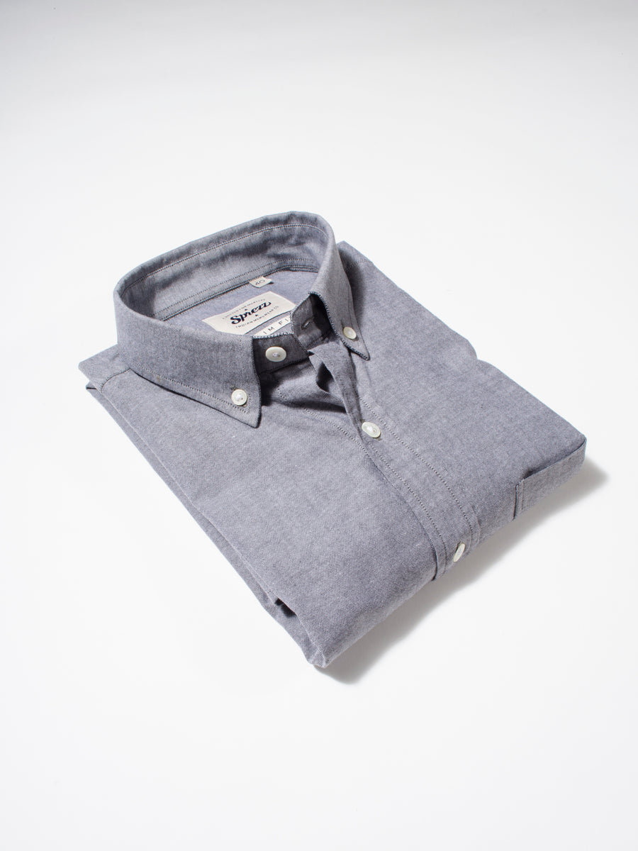 Grey Oxford Button Down Slim Fit Shirt