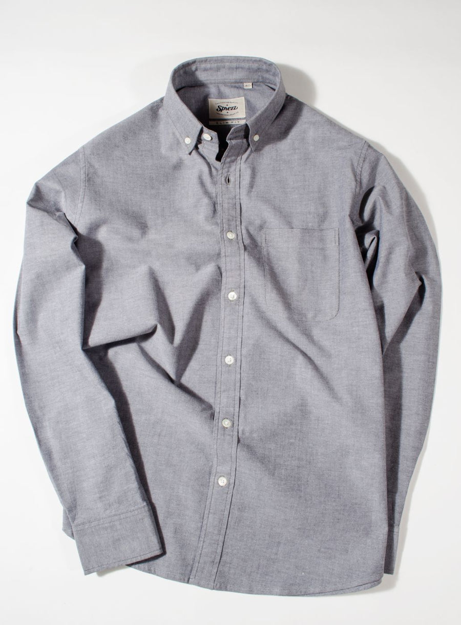 Grey Oxford Button Down Slim Fit Shirt